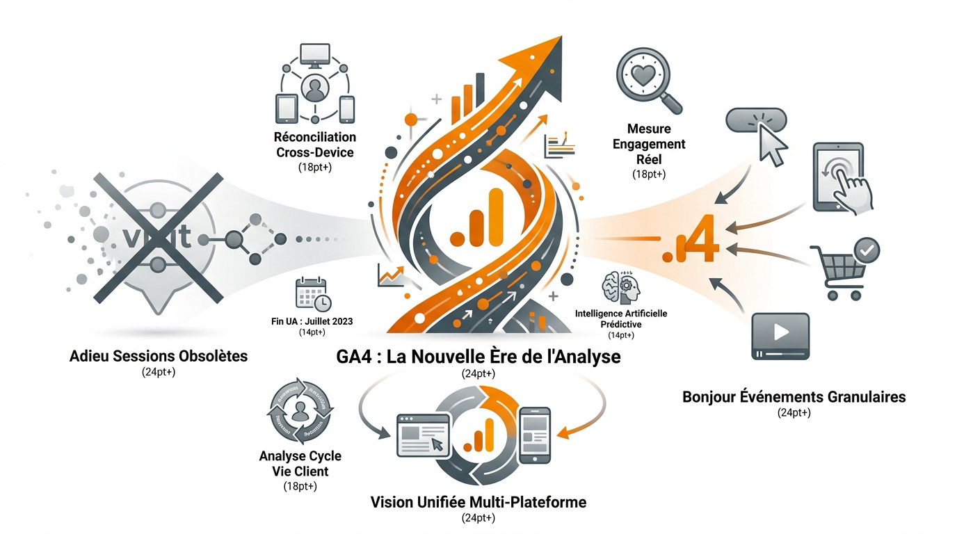 Comparaison entre le modèle de sessions d'Universal Analytics et le modèle d'événements de Google Analytics 4